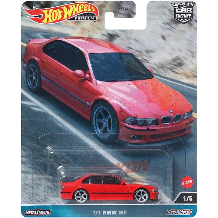 Количка Hot Wheels BMW M5 E39 Metallic Car, Premium, Canyon Warriors, Червен, 1:64