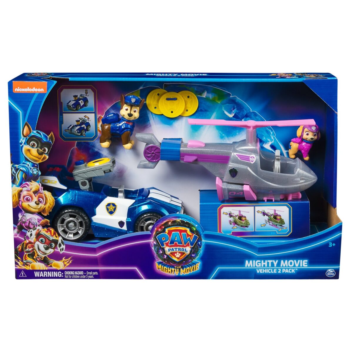 Set 2 Vehicule cu Figurine Paw Patrol Mighty Movie, Chase si