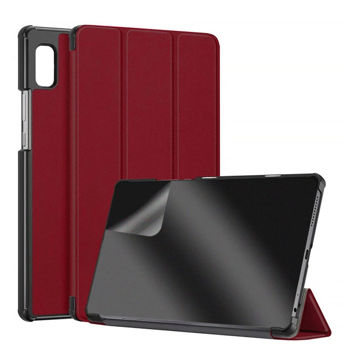 Set Husa Tableta din piele PU si Folie Silicon Matte pentru Honor Pad X9 / X8 Pro, Protectie Completa, Hydrogel Regenerabil, Full Glue, Interior Microfibra, Stand, Ecran Protejat, Colturi Anti-Soc, Visiniu