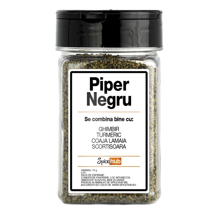 Piper Negru Macinat 70 g, Spicehub, condiment esențial pentru gătit, aromă inconfundabilă