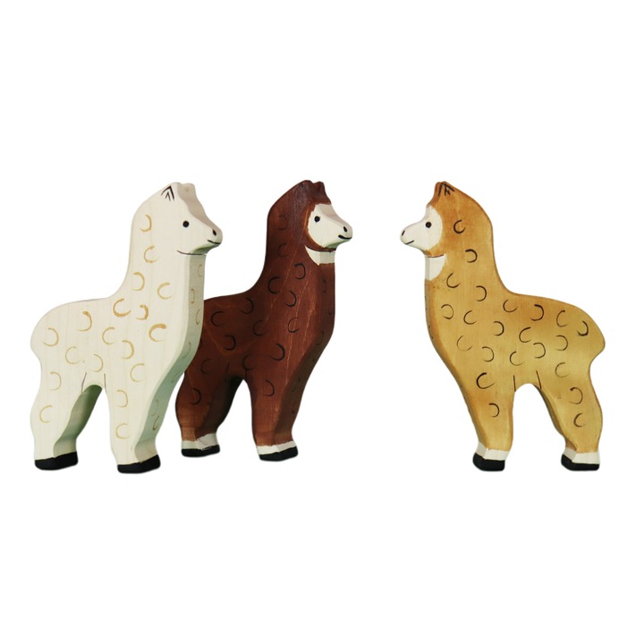 Set 3 Jucarii Ecologice din Lemn, Familie de Alpaca