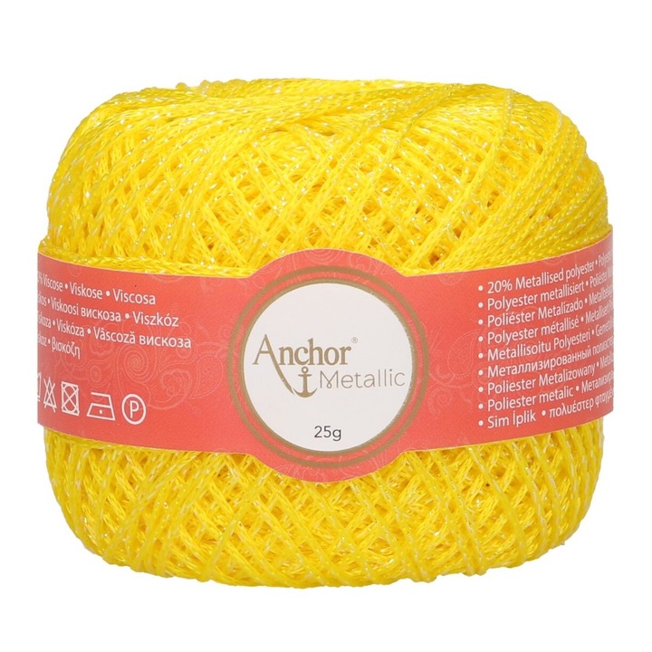 Fém menet, Anchor Metallic, menetvastagság 2-es Finom, hossza 100 m, 25 g, neon sárga 00343