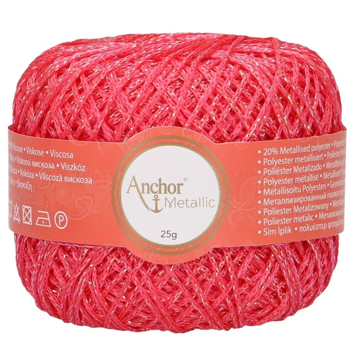 Fém menet, Anchor Metallic, menetvastagság 2-es Finom, hossza 100 m, 25 g, neon rózsaszín 00344