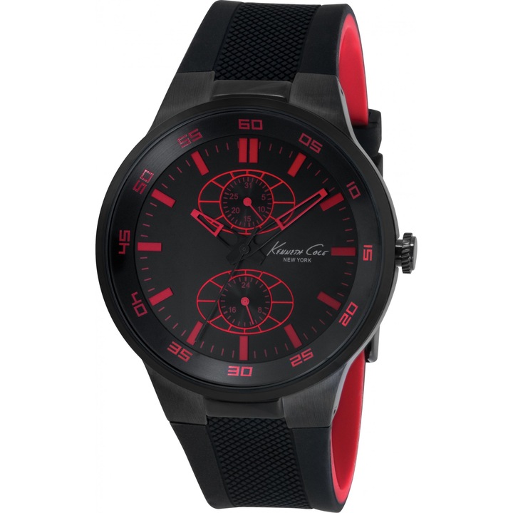 Мъжки часовник IKC8033, Kenneth Cole, 42 мм, пластмаса/гума, черен/червен