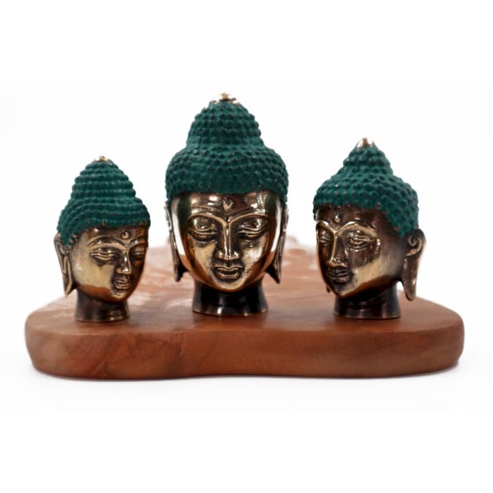 Buddha, Ősi Bölcsesség, 3 dekoratív fej készlete, sárgaréz, kézzel készített