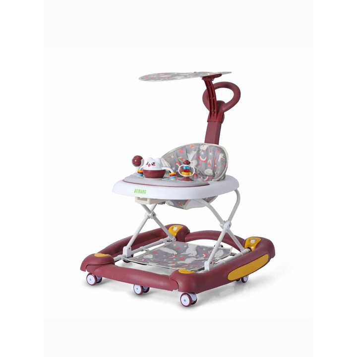 Premergator bebe, muzica, roti silicon, maner impingere, copertina, visiniu