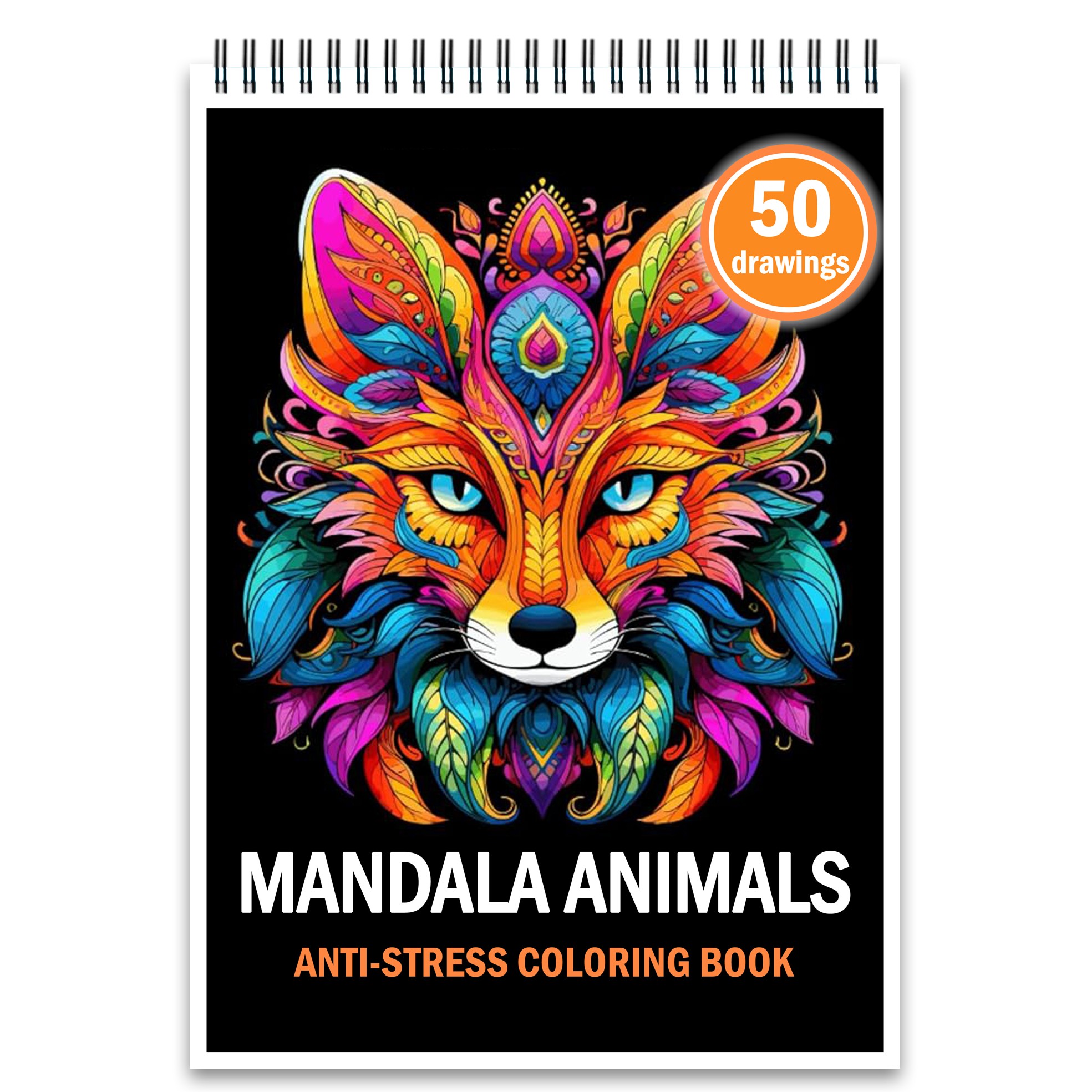 Kifestőkönyv, 50 illusztráció, Mandala Animals, 106 oldal