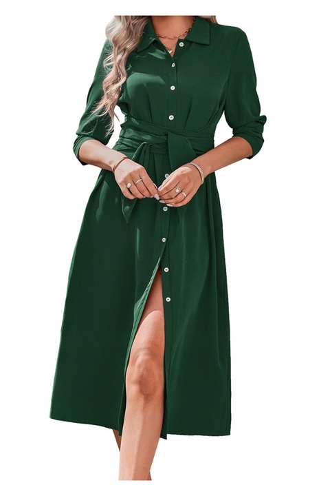 Rochie camasa eleganta cu curea, verde, bumbac, marimea 42