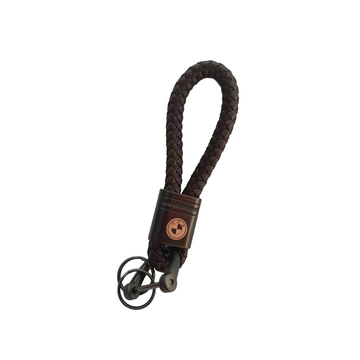 Brown braided leather keyring
