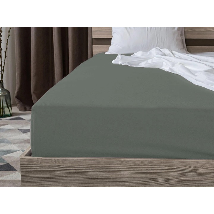 Cearsaf Jersey cu elastic 90x200 cm verde inchis