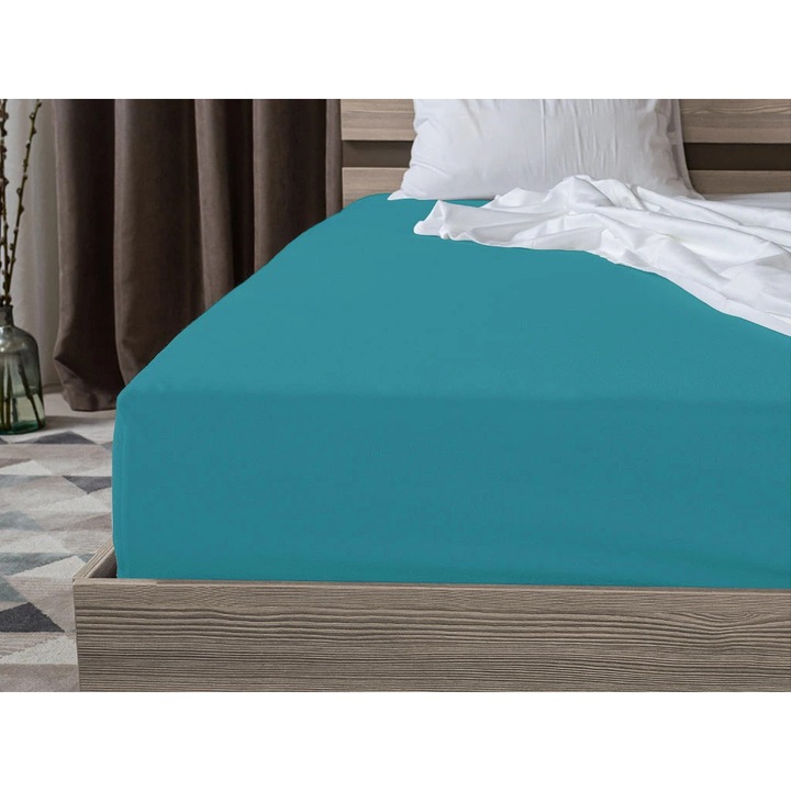 Cearsaf Jersey cu elastic 90x200 cm turcoaz