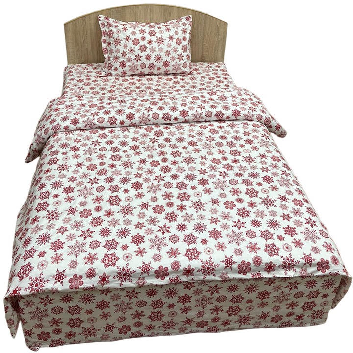 Комплект спално бельо от 3 части, единично легло, бяло/червено, за 90см матрак, Snowflake magic Liz Line от ранфорс памук LSR249