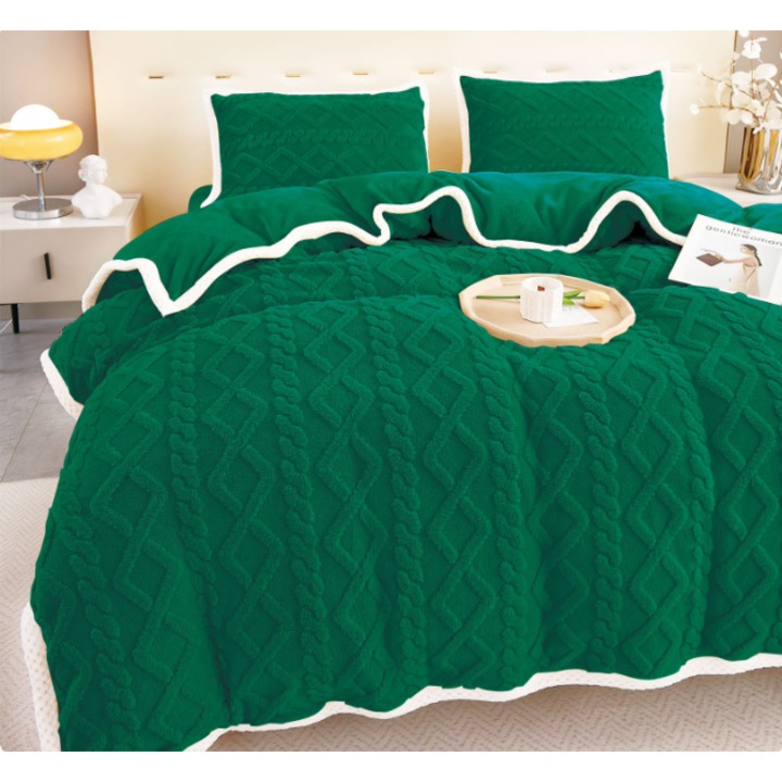 Плетено на една кука спално бельо с косъм Cocolino, за 2 човека, 4 части, Зелено
