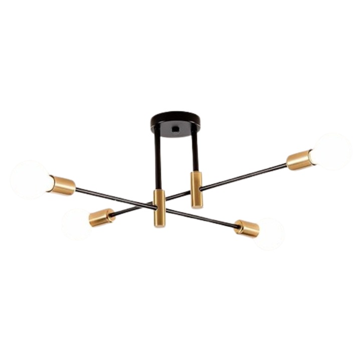 Lustra Sputnik Eoronz, 69 x 12 x 26.5 cm, Metal, 85V - 265V, Design Mid Century, Culoare Negru si Auriu