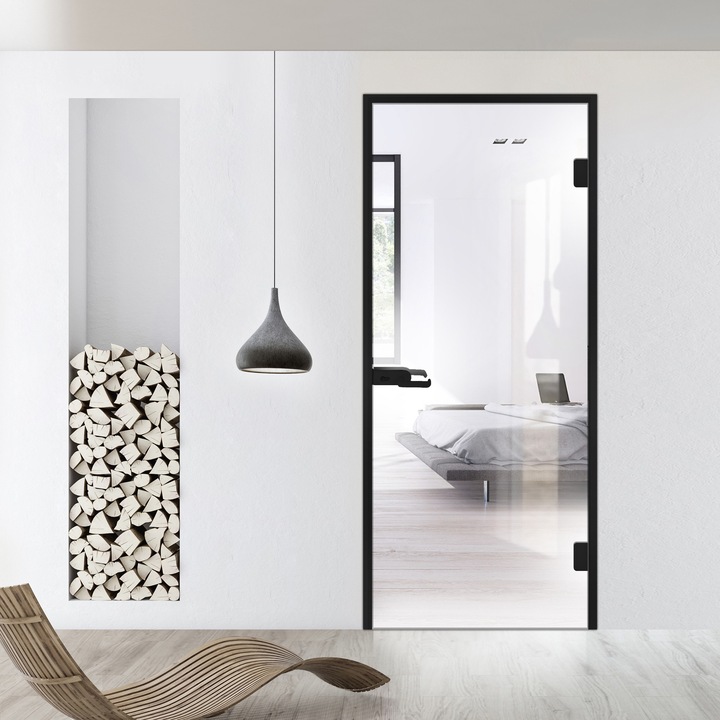 Usa batanta Studio Black pentru gol 70x198 cm cu toc Z pentru interior, sticla 8 mm clara, securizata