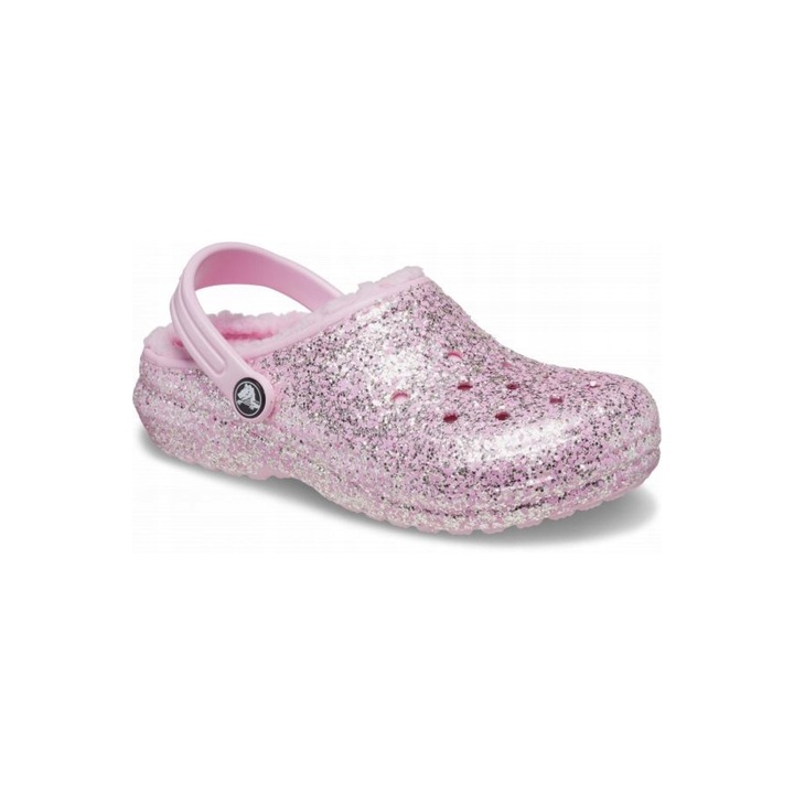 Gyermek szigetelt klumpa, Crocs, klasszikus belelt csillogo gyerekpapucs, rozsaszin, Rózsaszín, 24-25 EU