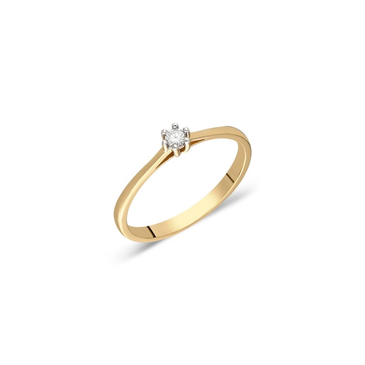 Inel de logodna din aur galben 14 K, 1.57 g, diamant 0.07 carate, 1 piatra, marimea 54, Reina Bijou