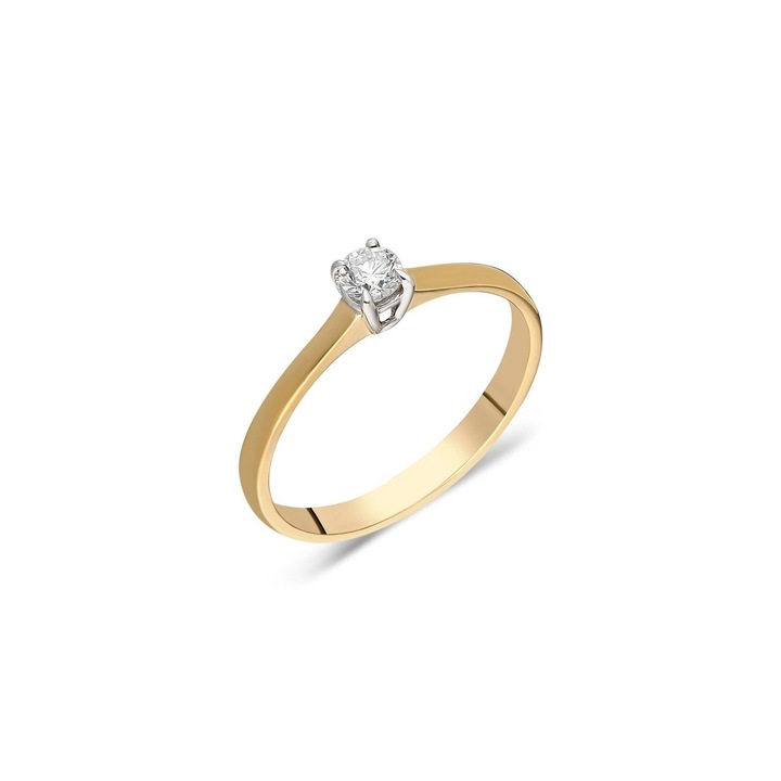 Inel de logodna din aur galben 14 K, 1.52 g, diamant 0.16 carate, 1 piatra, marimea 50, Reina Bijou