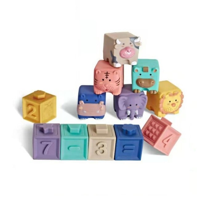 Set 12 cuburi silicon copii, jucarie educationala colorata, Empria ...