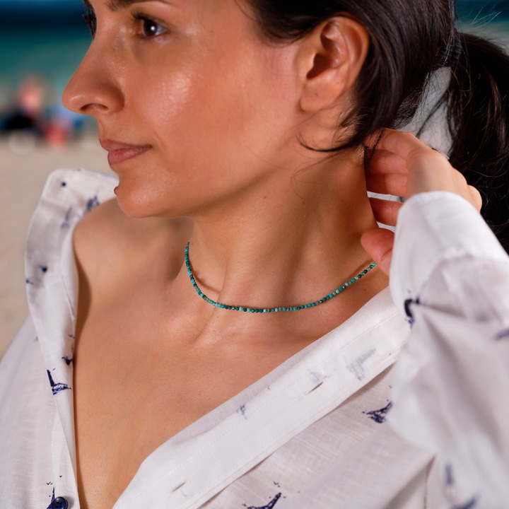 Choker nyaklánc Ezera, Hetal, természetes türkiz féldrágakövekből, 35+7cm