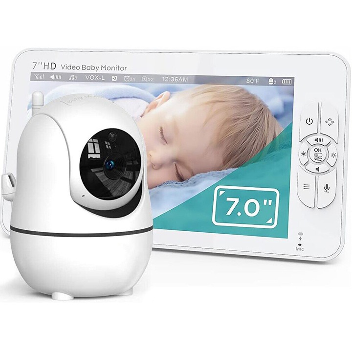 Бебефон и безжична аудио-видео камера за наблюдение на бебета, LikeSmart BabyStar, HD XXL 7" инчов LCD екран, VOX, нощен режим, 4000mAh батерия, мониторинг на температурата, аларма, приспивни песни