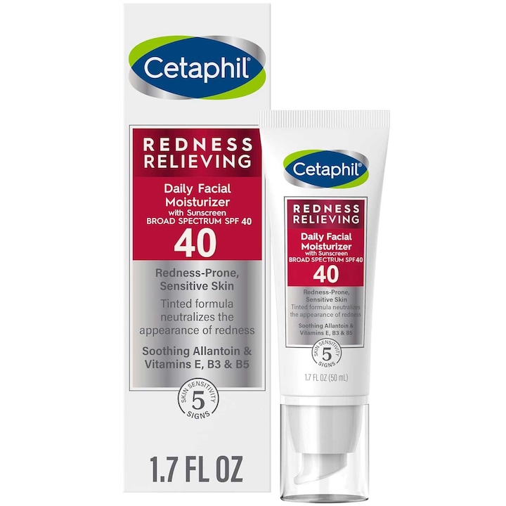 Crema de Fata, Cetaphil, Redness Relieving Daily, pentru Ameliorarea Simptomelor de Roseata si Iritatie ale Fetei, SPF 40, 50ml