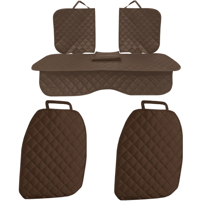 Set 3 protectii auto, matlasate, universale, maro, lavabile, impermeabile, protectie bancheta cu decupare cotiera, 2x spatar scaun, Metru Patrat