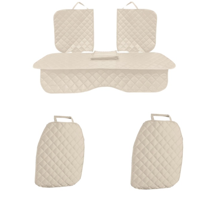 Set 3 protectii auto, matlasate, universale, crem, lavabile, impermeabile, protectie bancheta cu decupare cotiera, 2x spatar scaun, Metru Patrat