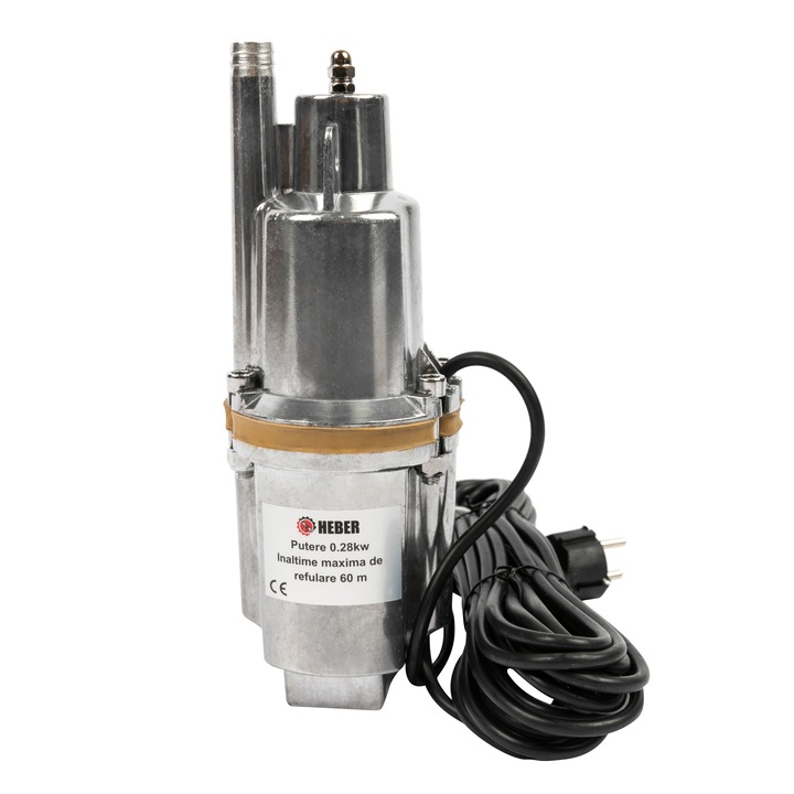 Pompa submersibila cu vibratii pentru apa curata Heber®, 280 W, 3/4" racordare, 18 l/min debit maxim, 6 m adancime absorbtie, 60 m inaltime refulare