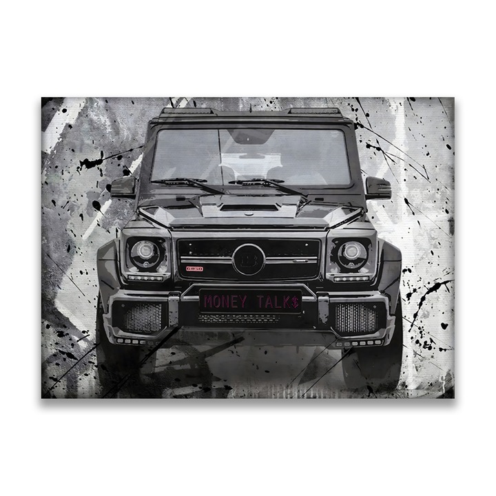 Първокласна картина на платно, LuxCanva® A1125, Money Talk, 70 X 100 CM, 100% памучно платно 400g/m2, Дървено шаси, Mercedes, Success, Бяло, Черно