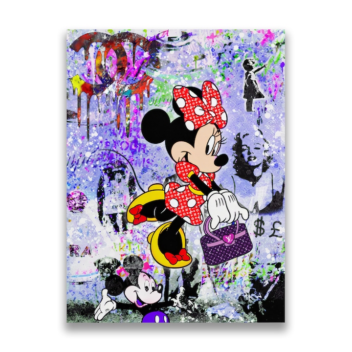 Картина на платно, LuxCanva® A1127, Лейди Мини Маус, 45 X 60 CM, 100% памучно платно 400g/m2, Дървена рамка, Мода, Мики Маус, Луксозни марки, Живи цветове