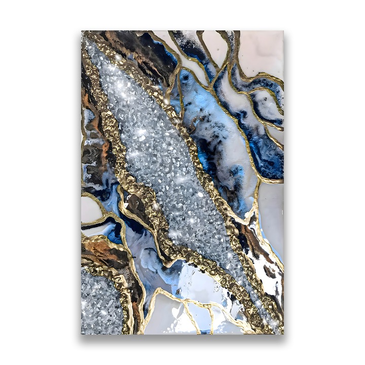 Първокласна картина на платно, LuxCanva® A1130, син мрамор, 40 X 60 CM, 100% памучно платно 400 g/m2, дървена рамка, абстрактно, злато, цветно, изкуство, живи цветове