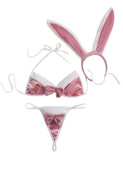 Costum sexy tip iepuras, Culoare roz, Marime m