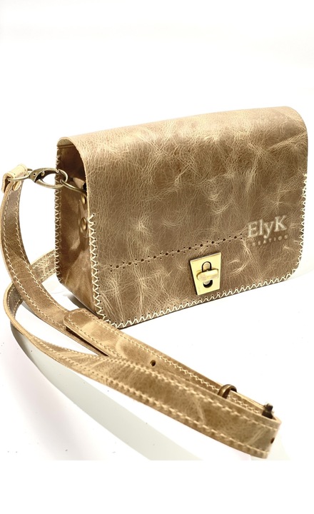 Női táska természetes bőrből, kézzel készített, Krém, kézzel varrott, Sarah