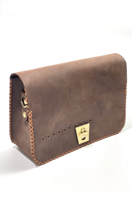 Női táska természetes bőrből, kézzel készített, Barna, kézzel varrott, Sarah