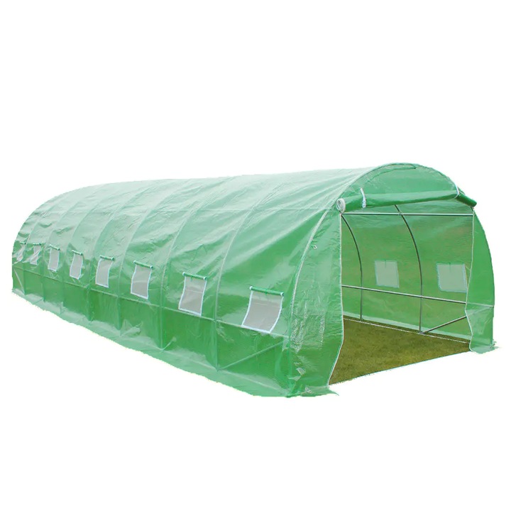 DacEnergy napelemes kert, acél csövek, PE fólia 140g/m2, 16 ablak szúnyoghálóval, 8x 3x 2 m, összfelület 24m2, UV4 ellenállás, zöld