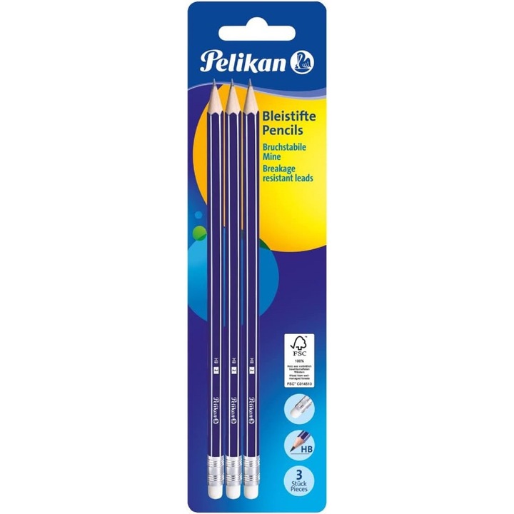 Creion cu radiera, mina HB 3 buc/set Pelikan