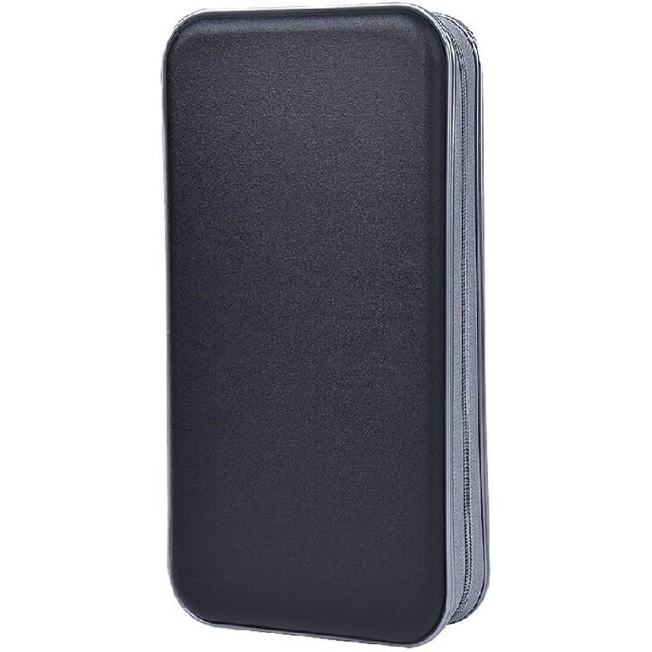 Husă pentru CD-uri, 96 spații, cu fermoar, negru, 290x160x65mm