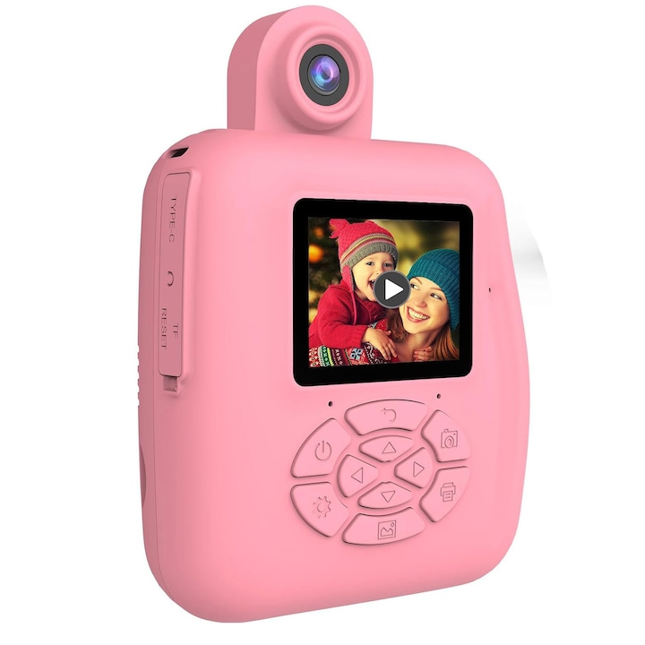 Gyerekkamera, MOSMAOO®, Nyomtatási funkcióval, Képernyőméret 2 hüvelyk, 32 GB SD kártya, 1080P HD, 1000 mAh, 3 év+, Rózsaszín, Karácsony