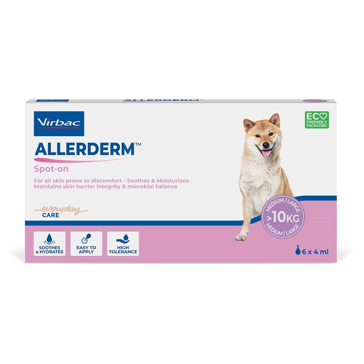Hidratáló oldat, bőr nagytestű kutyáknak, Allerderm, 6 pipetta x 4 ml