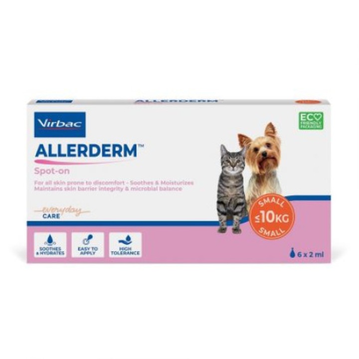 Hidratáló oldat (bőr) kutyáknak és macskáknak, Allerderm, 6 pipetta x 2 ml