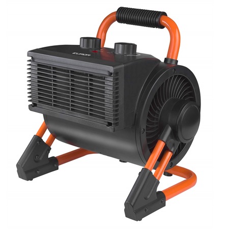 Aeroterma electrica industriala Eurom, EK2K, pentru garaj/ atelier, 2 trepte de putere, aer cald/ rece, temperatura reglabila, termostat incorporat, carcasa robusta, protectie supraincalzire, design compact, usor de transportat, 2000 W, negru