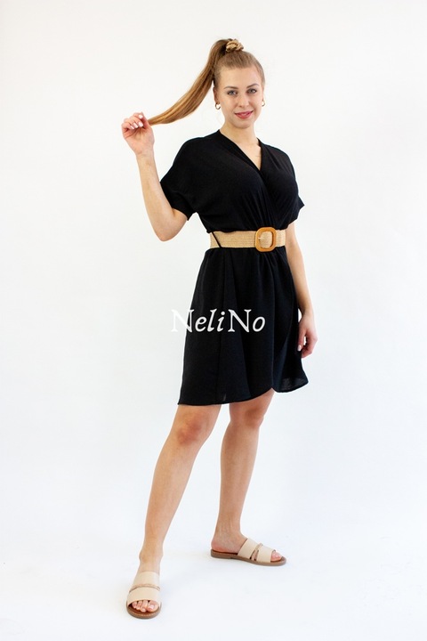 Rochie dama, Poliester, Cu model, Negru, 56 EU