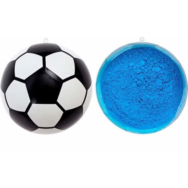 Minge fotbal Gender Reveal, Boy or Girl cu pudra colorata blue pentru baiat, It's Party Time
