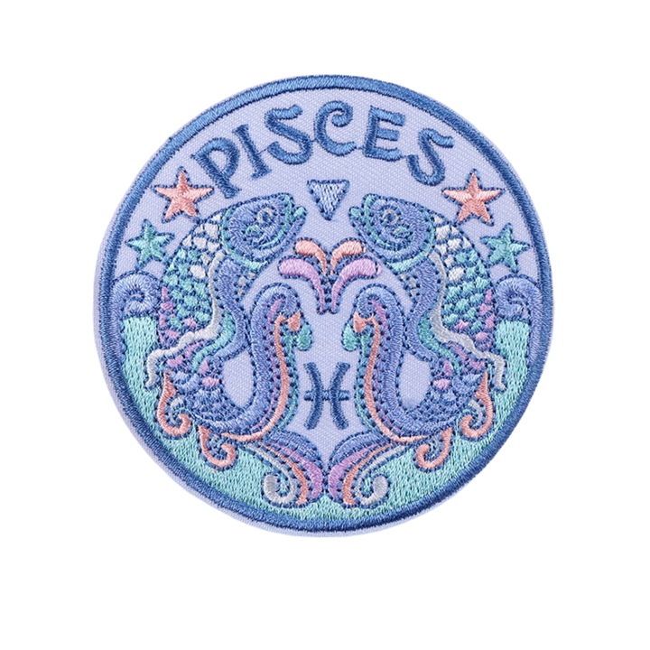 Petic textil brodat zodie Pesti, Zodiac Pisces 8 cm