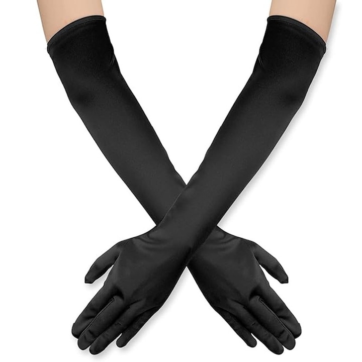 Дълги ръкавици Vaxiuja, Сатен, Дамски вечерни булчински облекла Сватбени танцови оперни ръкавици 52 см черни
