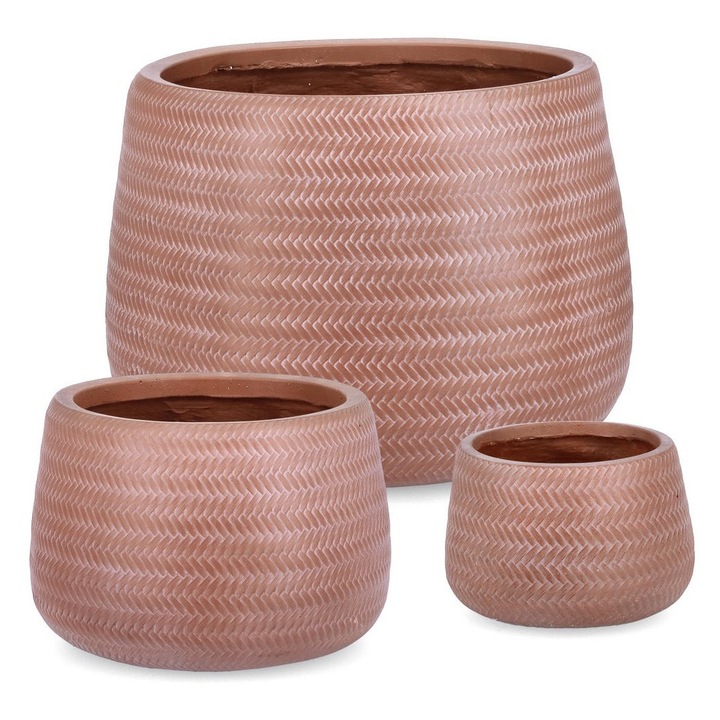 Set 3 ghivece flori fibra sticla caramizie 24x16 cm; 34.5x24 cm; 50x36 cm