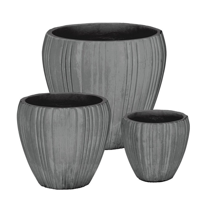 Комплект от 3 сиви керамични саксии 30x28 см, 41x38 см, 55x50 см