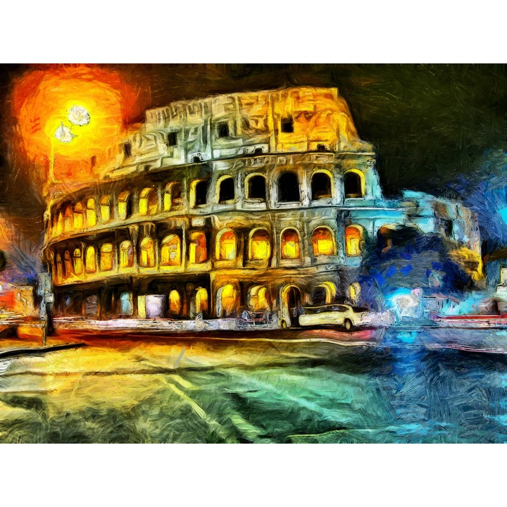 Първокласна картина на платно, LuxCanva® A1113, Колизеум, 90 X 120 CM, 100% памучно платно 400g/m2, Дървена рамка, Рим, Исторически паметник, Амфитеатър, Живи цветове