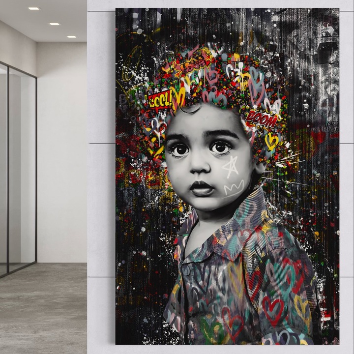 Премиум картина върху платно, LuxCanva® A1137, Цветно бебе, 100 X 150 см, 100% памучно платно 400 г/м2, дървена рамка, дете, цветна коса, бебешко готино, ярки цветове